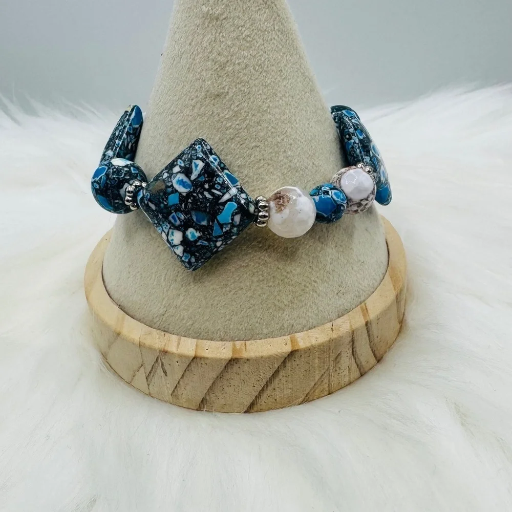 Square Beaded Geometric Unique Design Bracelets in light Blue theme